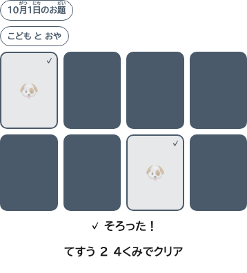 おなじえのにまいがそろい、チェックがついたがめん。